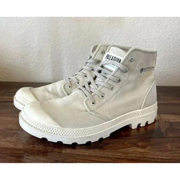 Palladium Pampa Organic Hi Canvas Boots lace up Unisex Mens 7 Womens 8.5 EUC Tan - Picture 1 of 11